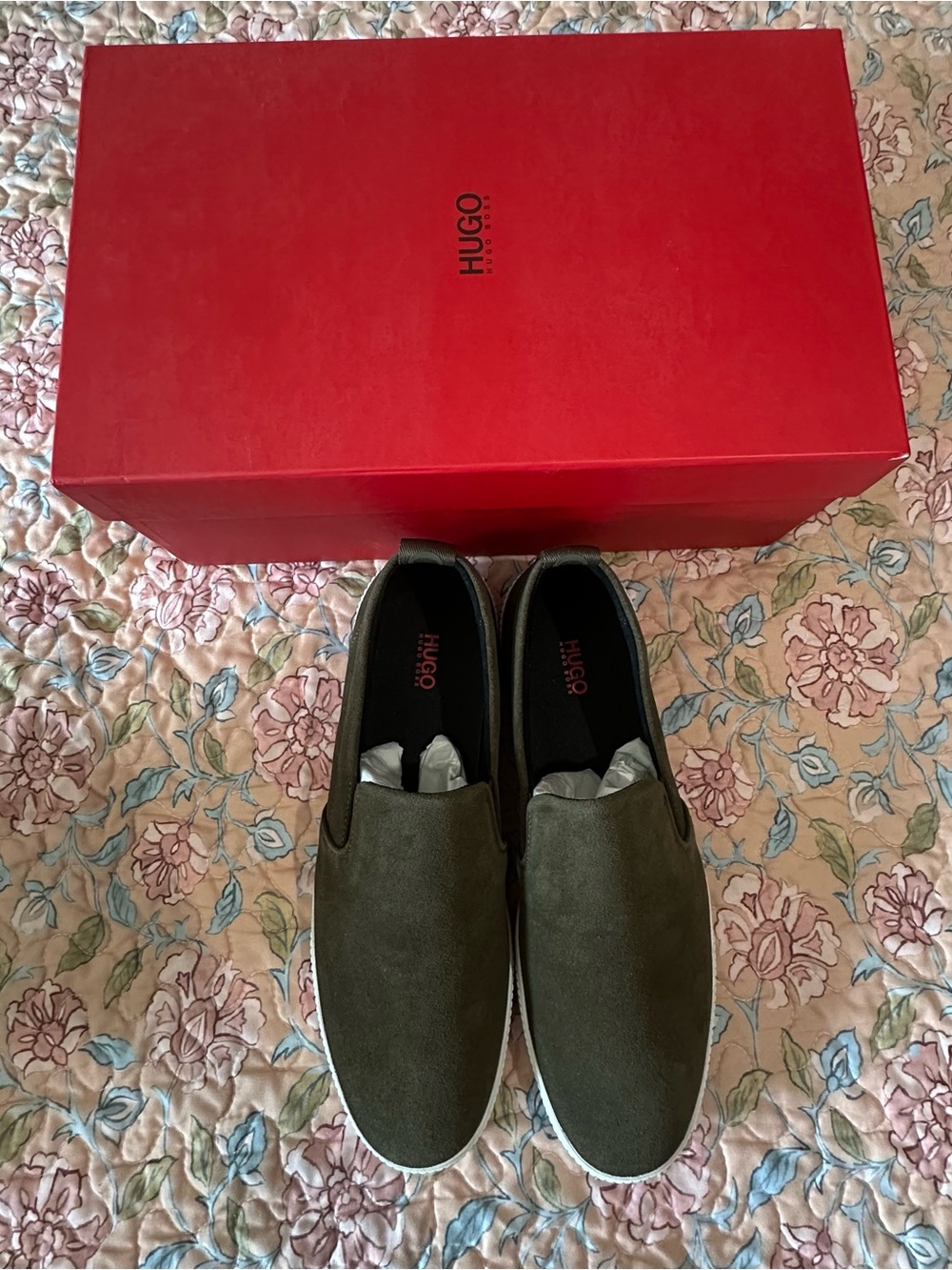 HUGO BOSS Zero Slon Men’s Suede Slip-On Sneakers – Olive Size 10